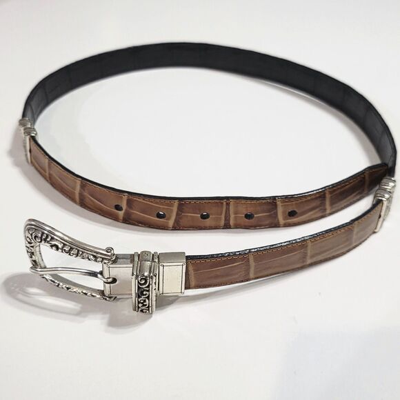 Vintage Brighton Belt Black Brown Reversible Crocodile Leather L 34 #43102 EUC main image 5